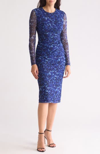 Eliza J Sheer Sleeve Midi Dress In Roy