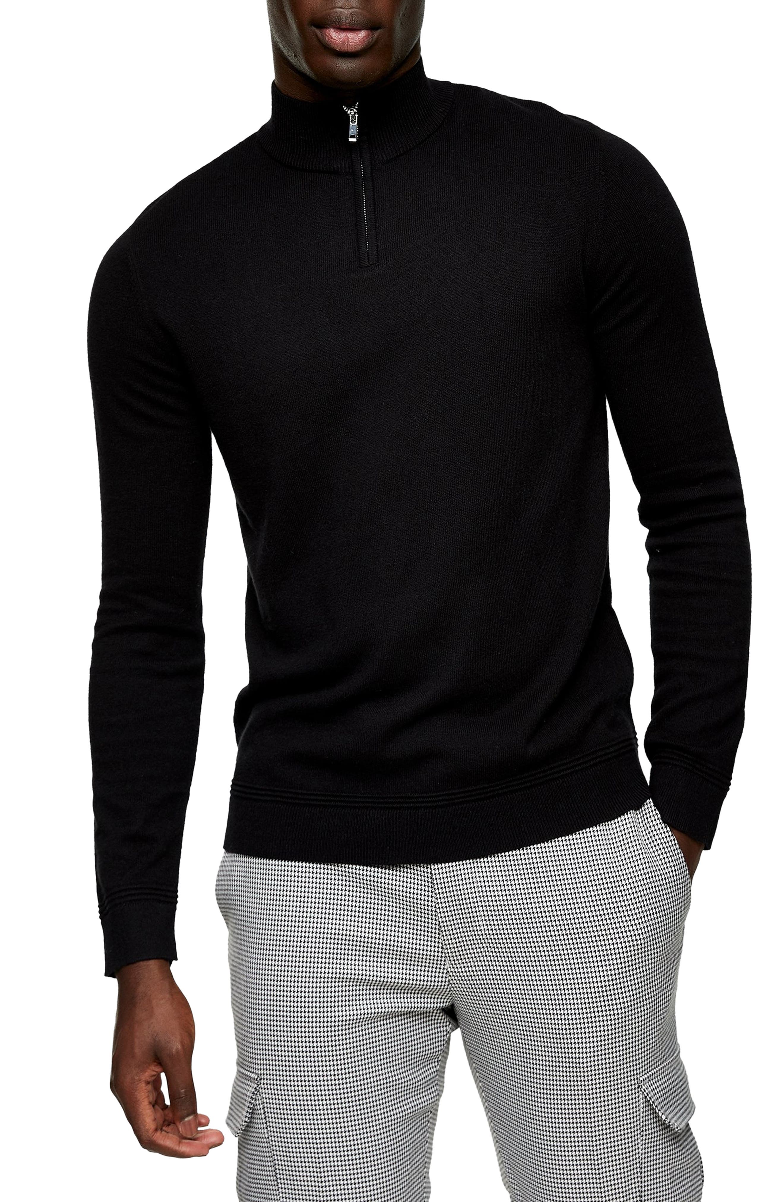 Click to view more detailed imagery on our partner's website Topman Quarter Zip Funnel Neck Sweater In Black