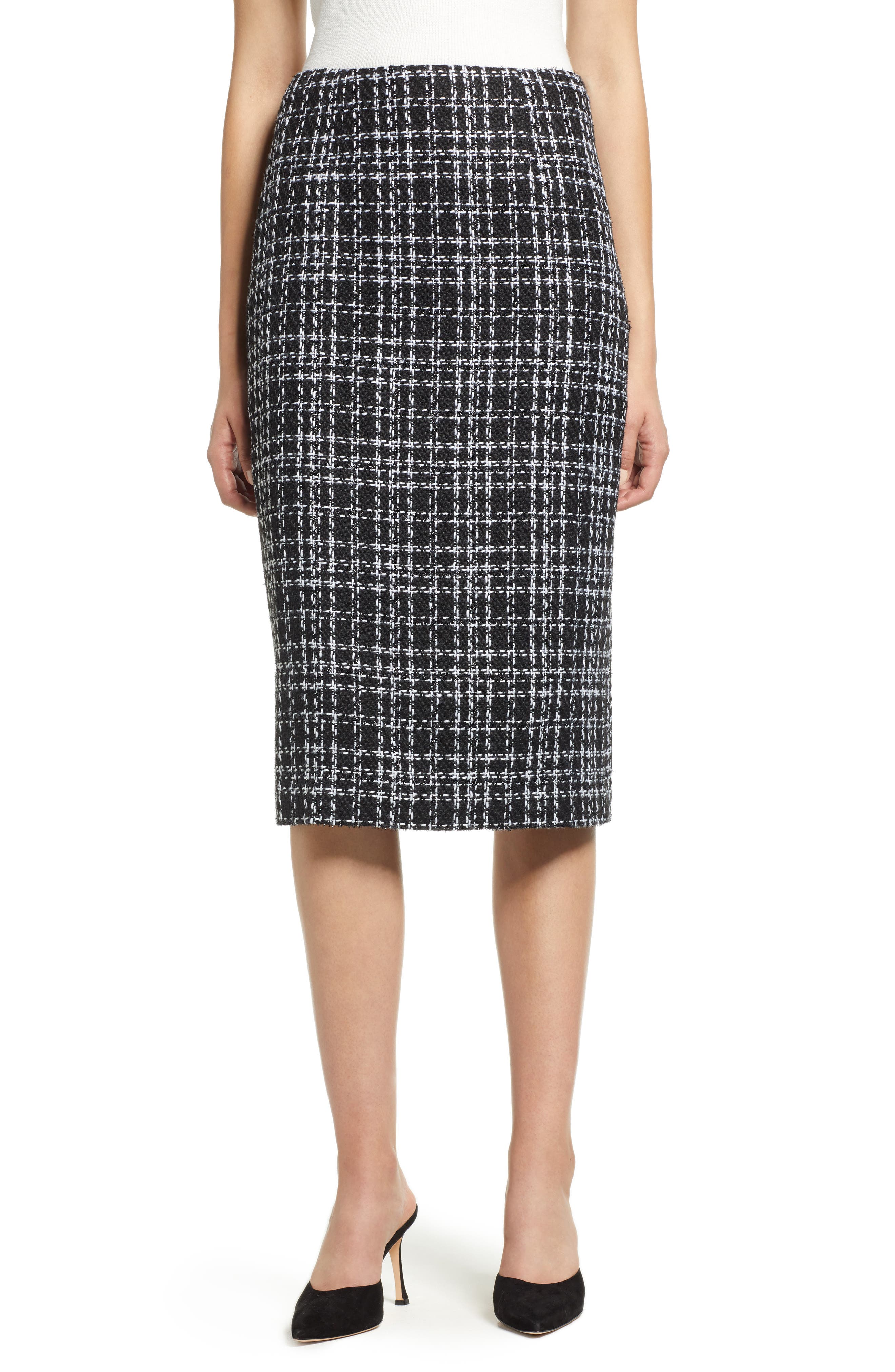 plaid tweed pencil skirt
