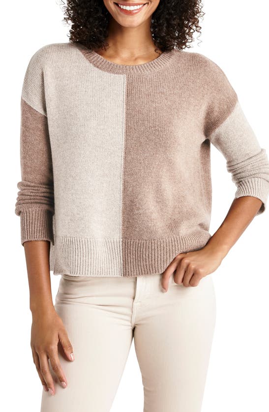 Splendid Amy Colorblock Crewneck Sweater In Oat Heather/camel Combo