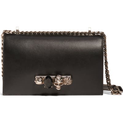 Alexander Mcqueen Embellished Knuckle Clasp Leather Box Satchel - Black