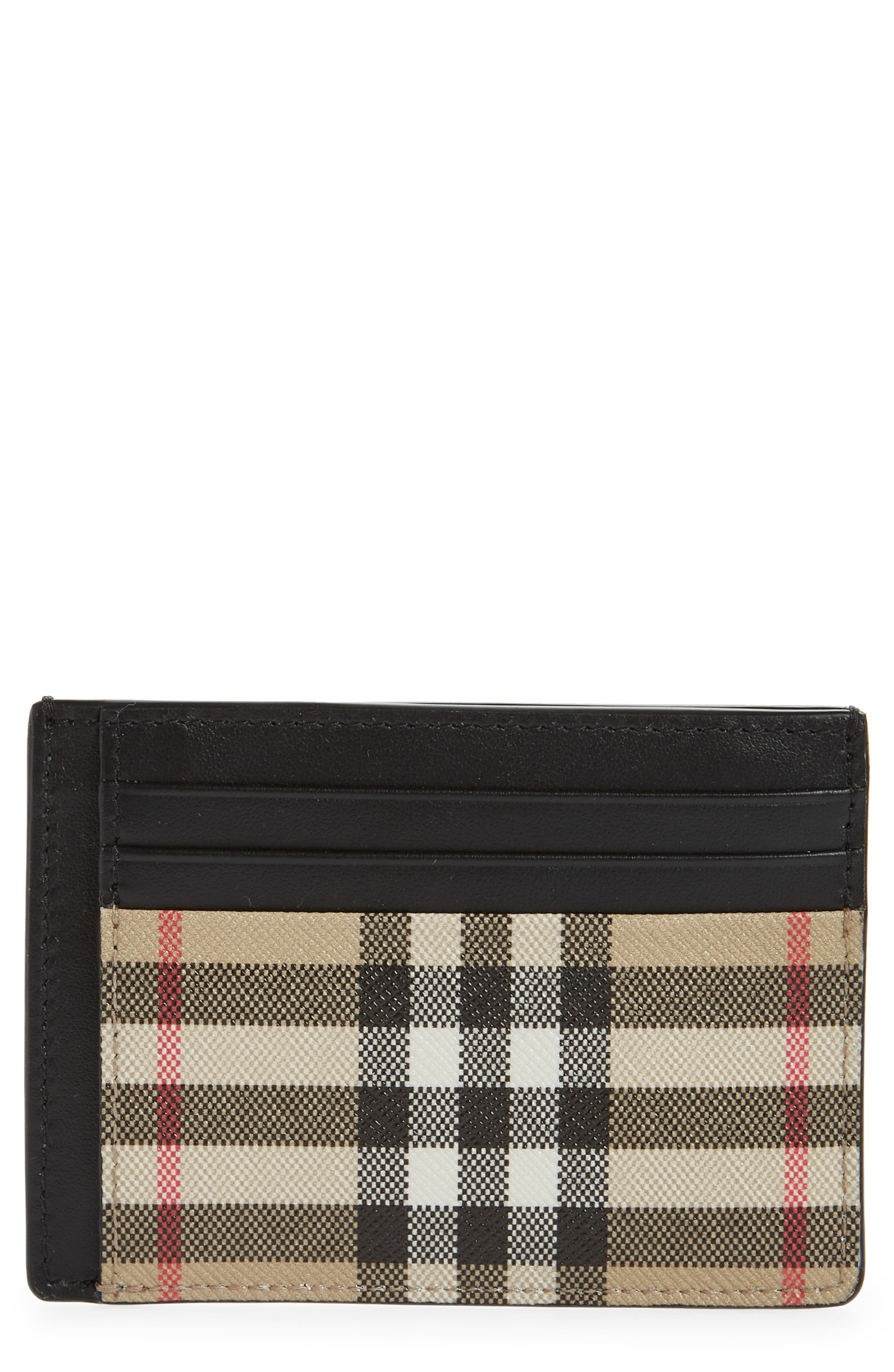 Burberry Chase Check E-Canvas & Leather Card Case with Money Clip in Archive Beige at Nordstrom