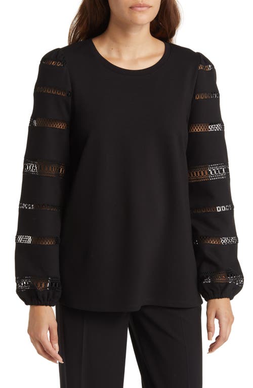 Anne Klein Serenity Lace Inset Sleeve Knit Top in Anne Black