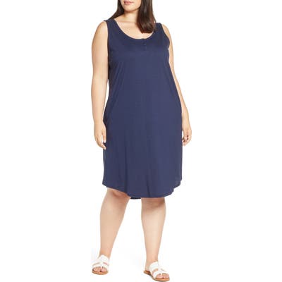 Plus Size Caslon Shirttail Hem Tank Dress, Blue