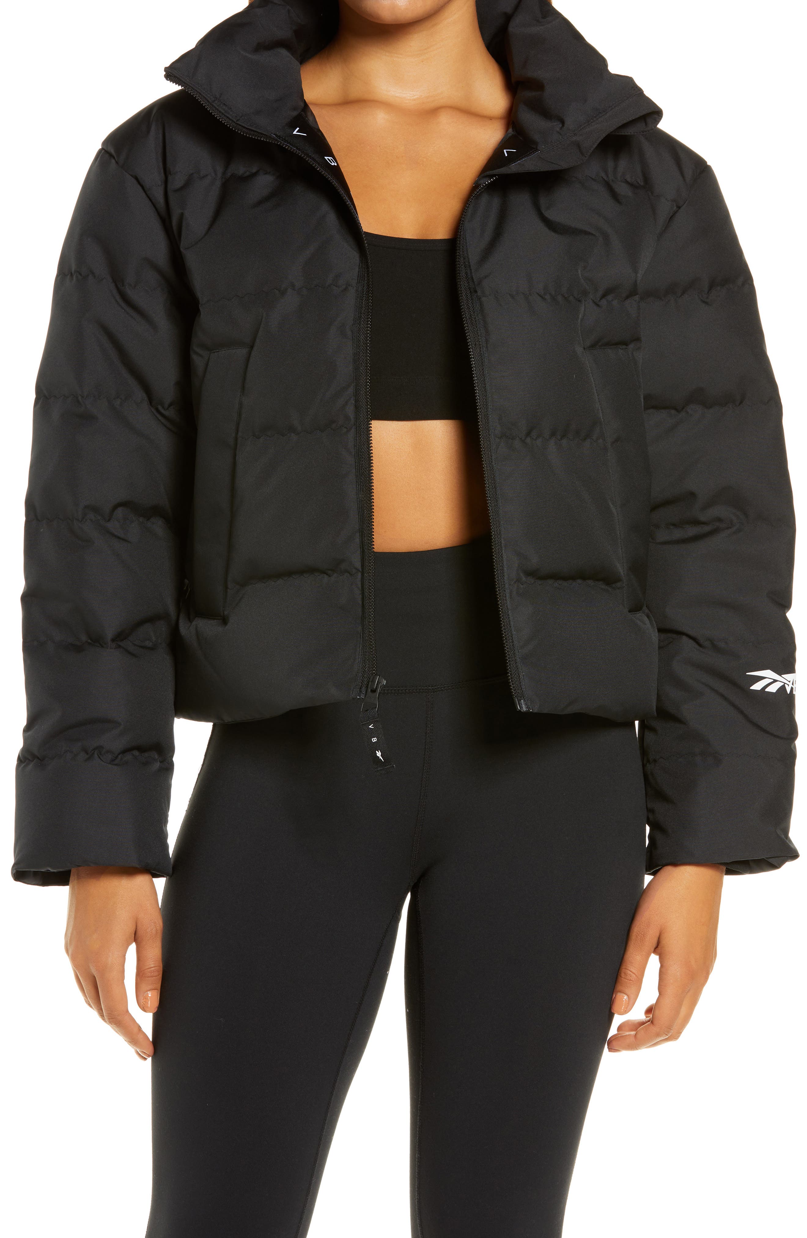 crop puffer jacket black