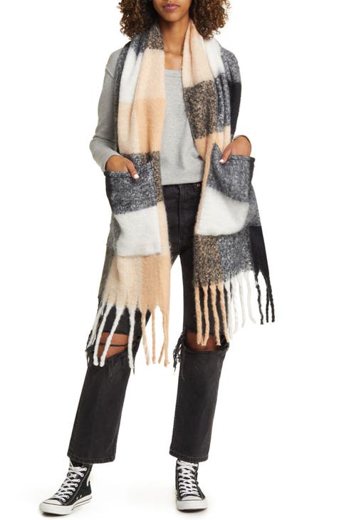Check Blanket Scarf with Pockets