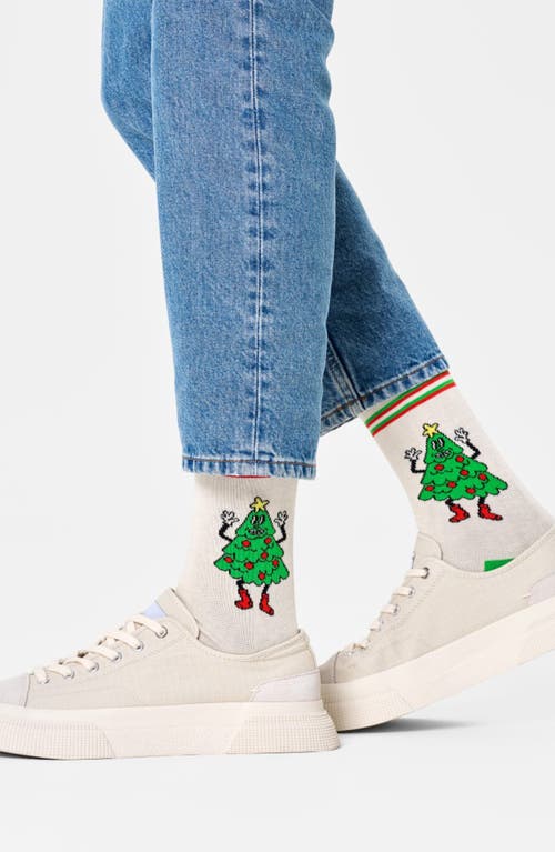 Happy Socks Happy Tree Cotton Blend Crew Socks In White