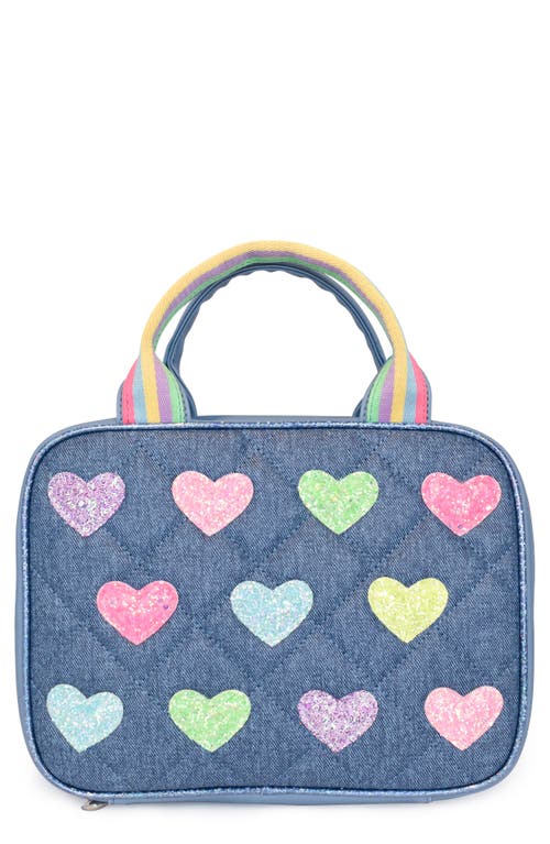 Shop Omg Accessories Kids' Heart Diamond Quilted Denim Lunch Bag In Denim Blue