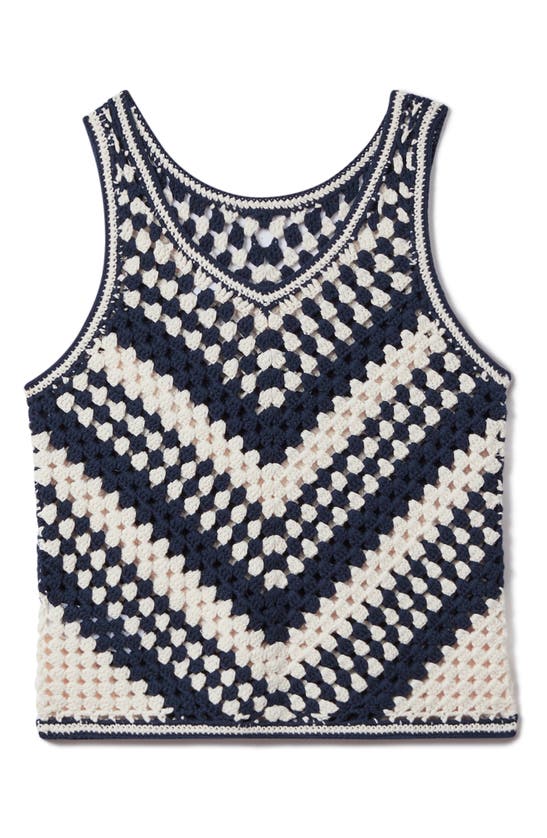 Shop Reiss Sabrina Cotton Crochet Sweater Tank In Navy/ Ivory