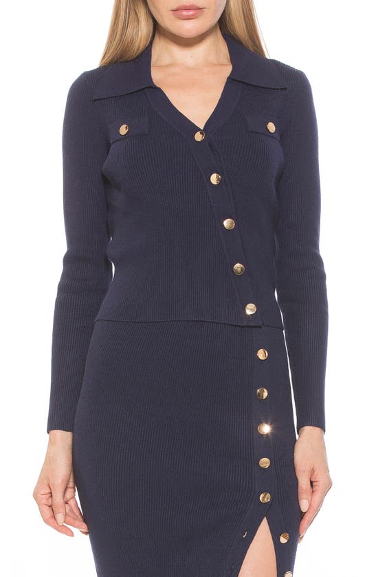 Alexia Admor Sam Asymmetrical Button Front Top In Navy