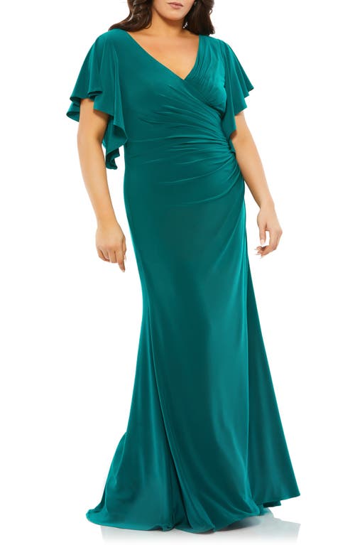 Mac Duggal Butterfly Sleeve Jersey Gown in Emerald