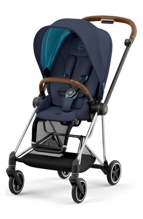 CYBEX MIOS 3 Compact Lightweight Stroller with Chrome/Brown Frame in Nautical Blue at Nordstrom