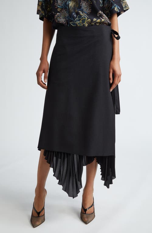 Jason Wu Collection Mixed Media Pleated Asymmetric Wrap Skirt Black at Nordstrom,