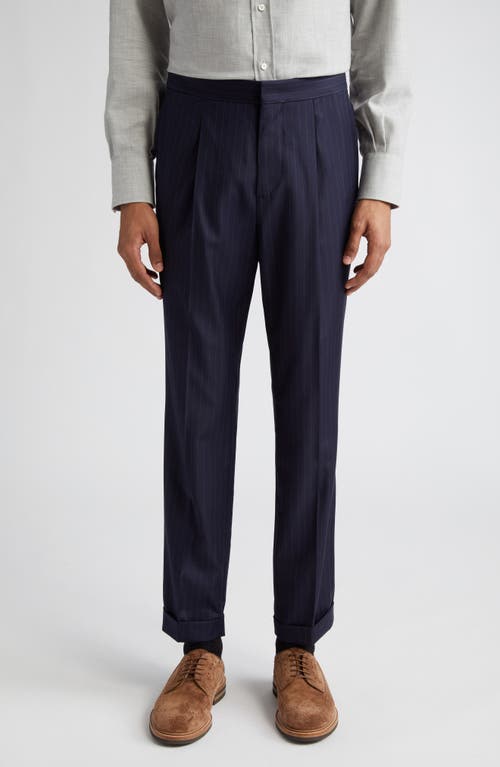 Brunello Cucinelli Leisure Pleated Pinstripe Wool Pants C002 Navy at Nordstrom, Us