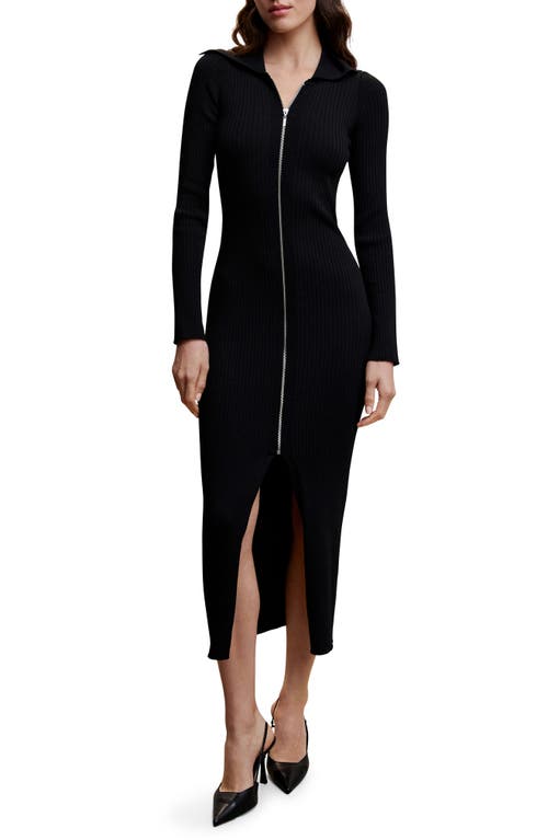 MANGO Zip Front Long Sleeve Sweater Dress in Black at Nordstrom, Size 8