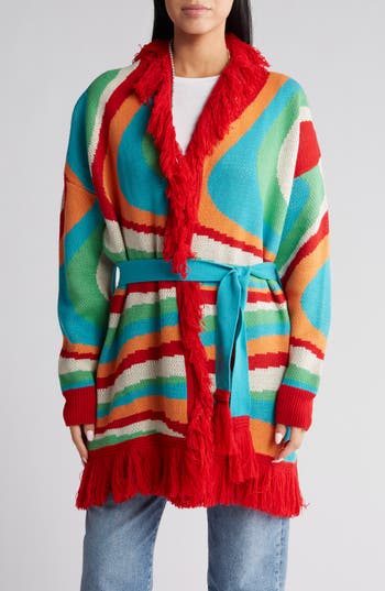 Shop Vici Collection Let The Good Things Roll Cardigan In Red/green/blue Multi