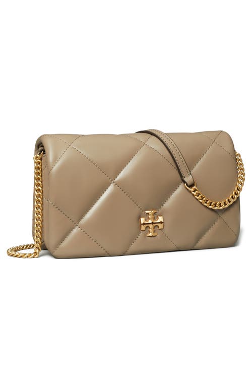 Tory Burch Kira Diamond Quilted Leather Wallet On Chain In Taupe Oak