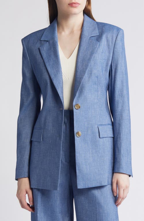 BOSS Jerela Linen Blend Chambray Blazer Light/Pastel Blue at Nordstrom,