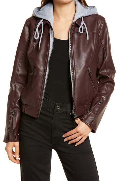 maroon leather bomber jacket