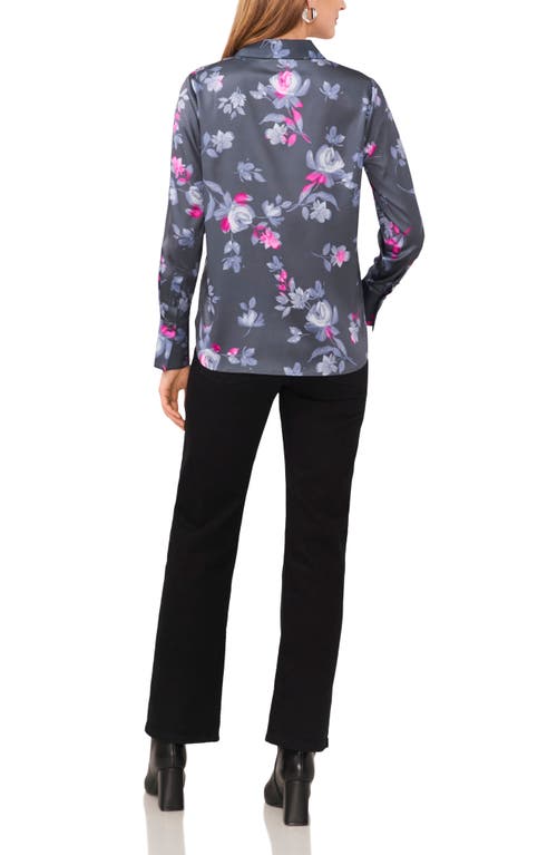 Shop Vince Camuto Floral Charmeuse Button-up Shirt In Berry Pink