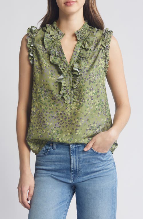 Ruffle Edge Sleeveless Top in Kiwi Multi