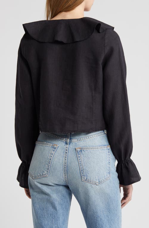 Shop Nation Ltd Camila Ruffle Tie Front Linen Top In Jet Black