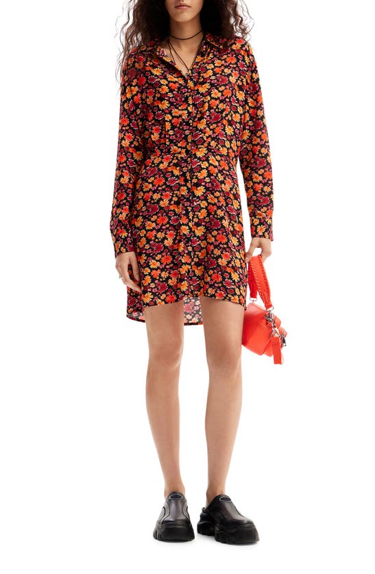 Shop Desigual Yesh Floral Long Sleeve Mini Shirtdress In Red
