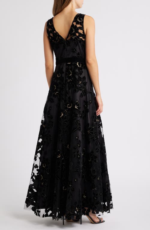 Shop Eliza J Flocked Metallic Tulle Gown In Black