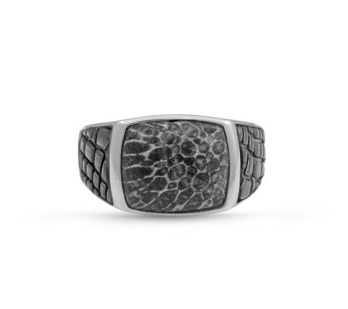 Luvmyjewelry Fossil Agate Stone Signet Ring In Black Rhodium Plated Sterling Silver In Silver