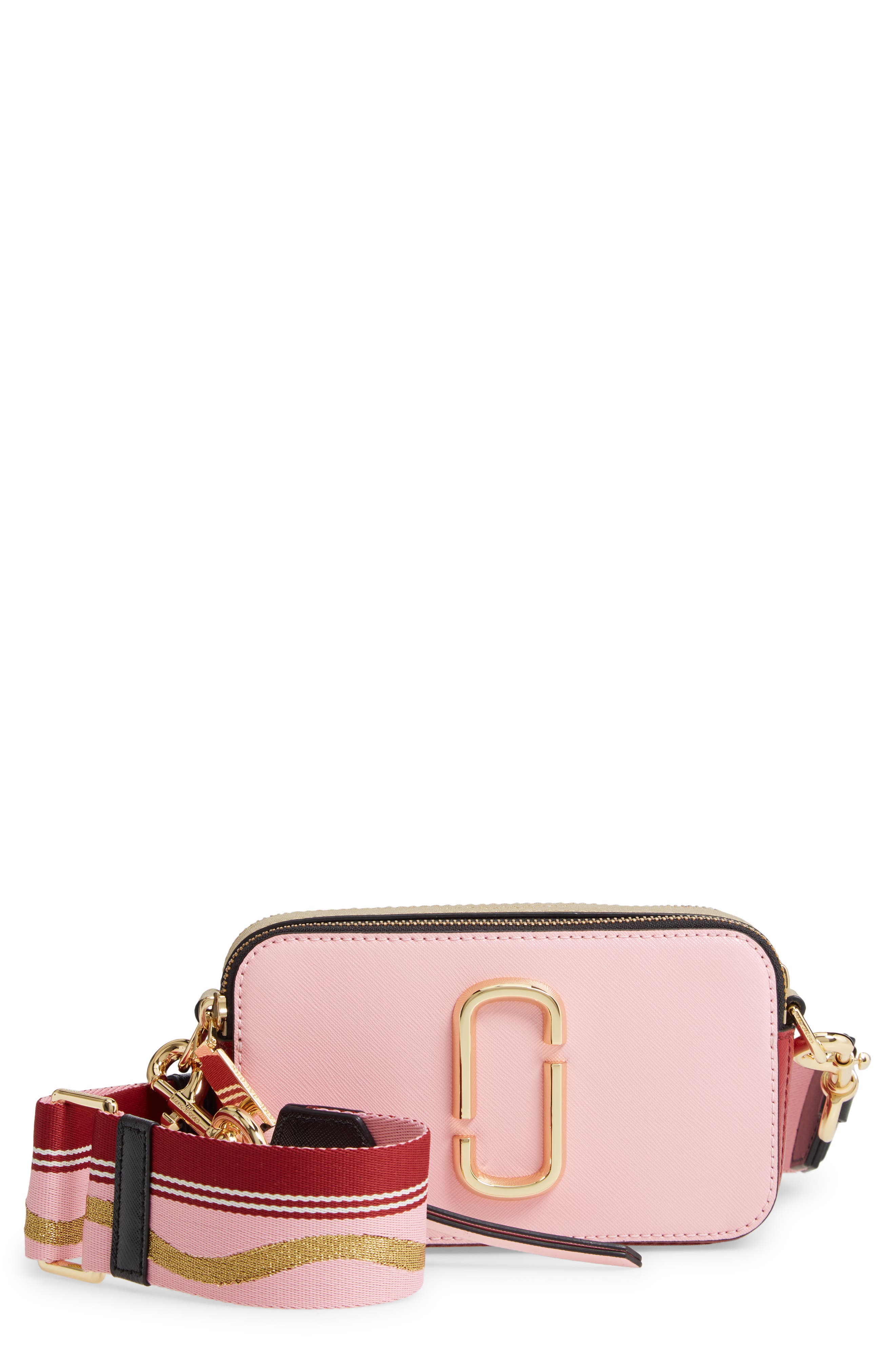 Marc Jacobs The Snapshot Leather Crossbody Bag in New Baby Pink/Red