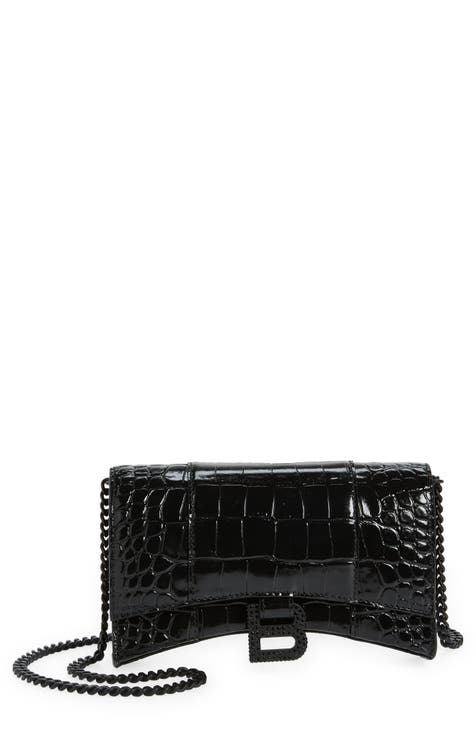 Balenciaga Hourglass Croc-Embossed Wallet on Chain with Strass B
