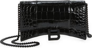 Hourglass Croc Embossed Leather Wallet on a Chain