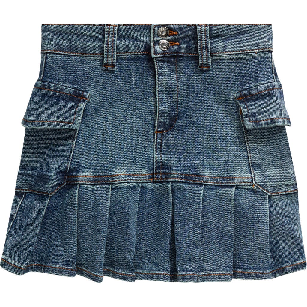 Shop Tractr Kids' Pleated Denim Cargo Skirt In Indigo