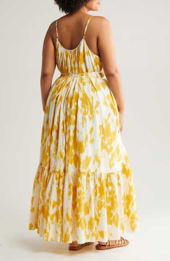 Shop Nordstrom Tie Back Tiered Maxi Dress In Ivory Dove- Yellow Lotus Blur