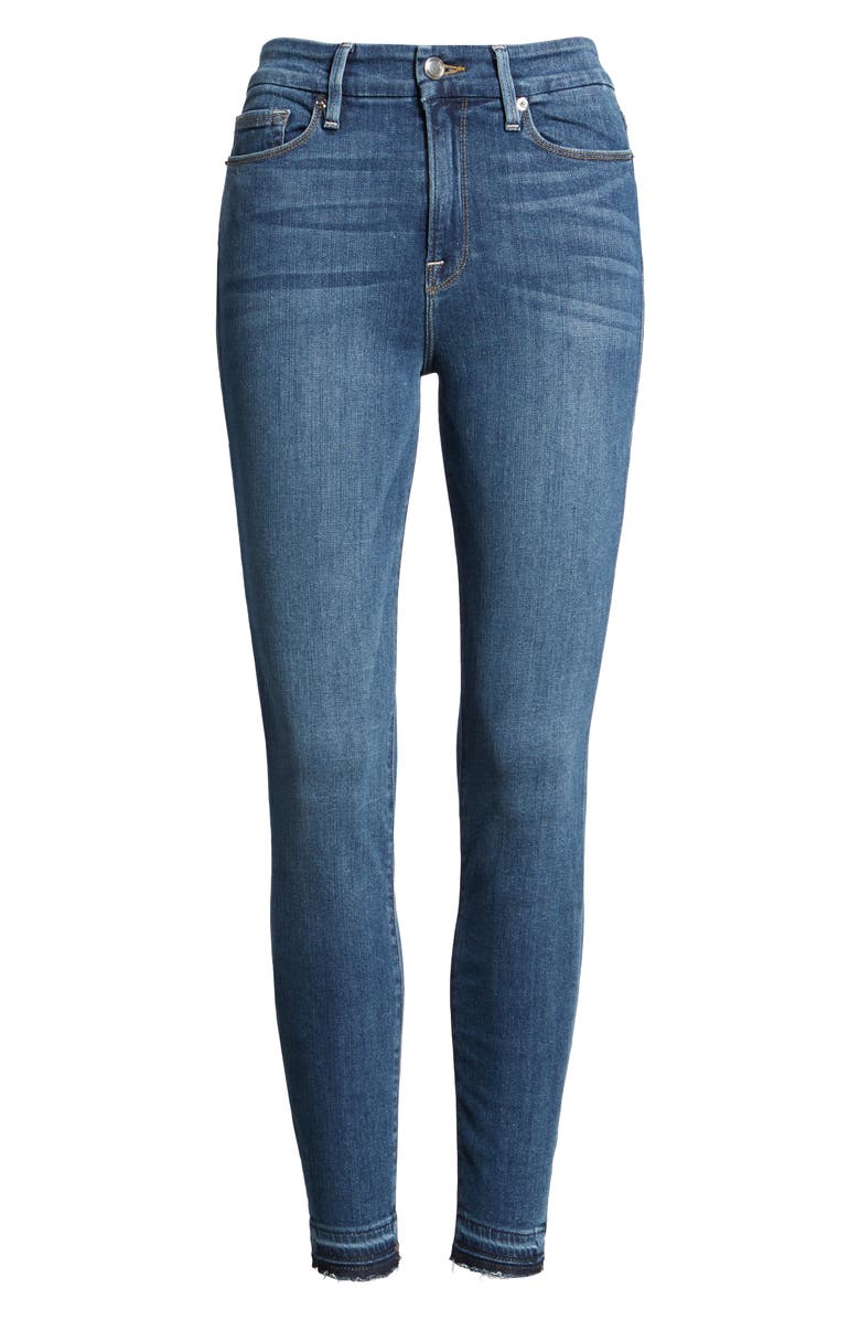 GOOD AMERICAN Good Legs High Rise Crop Released Hem Skinny Jeans, Main, color, BLUE 009