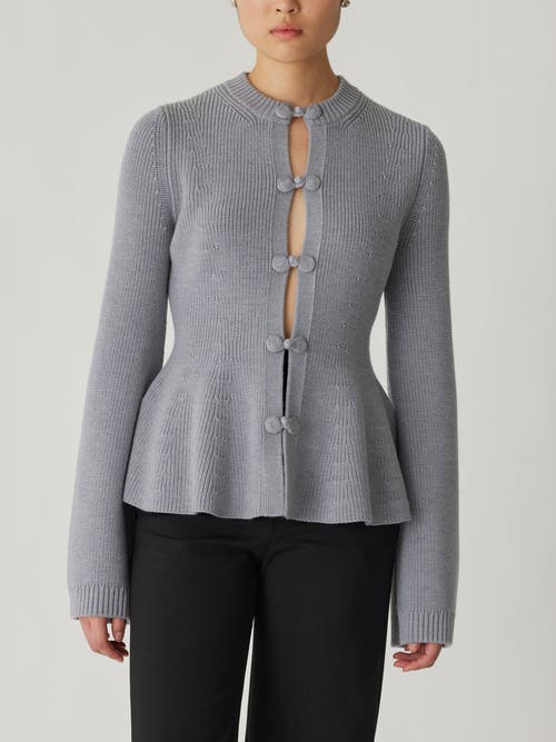 Rebecca Taylor Novlety Wool Peplum Cardi In Medium Heather Grey