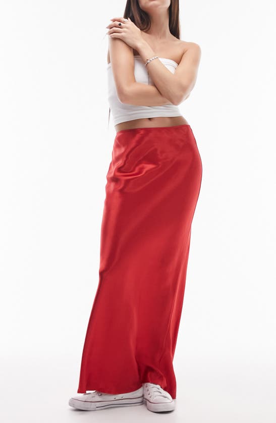 Shop Topshop Bias Cut Satin Maxi Skirt In Burgundy