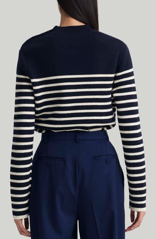 Shop Altuzarra oz Stripe Cotton & Cashmere Sweater In Navy/ivory