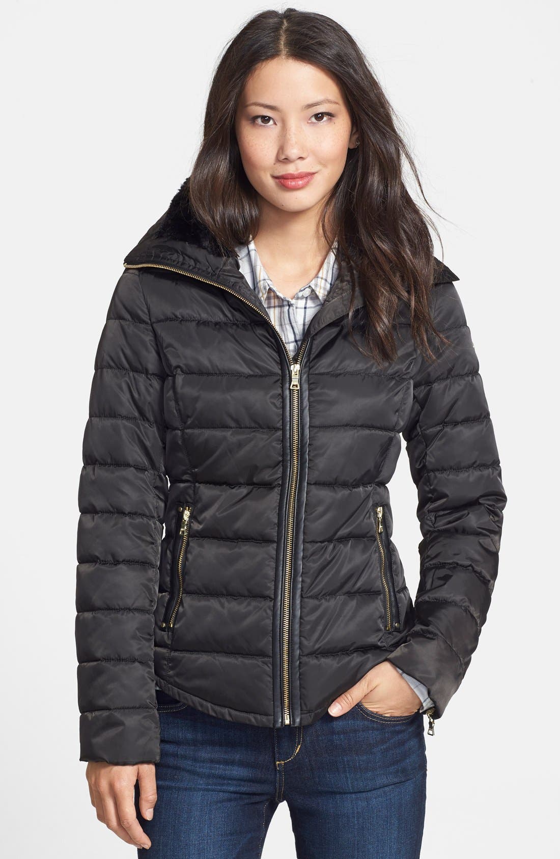 GUESS Faux Fur & Faux Leather Trim Quilted Jacket Only) Nordstrom