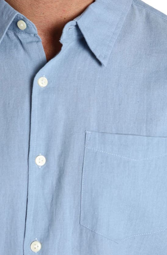 Shop Jachs Linen & Cotton Blend Short Sleeve Button-up Shirt In Light Blue