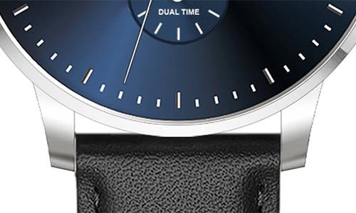 Alfred Sung Dual Time Leather Strap Watch, 42mm In Black