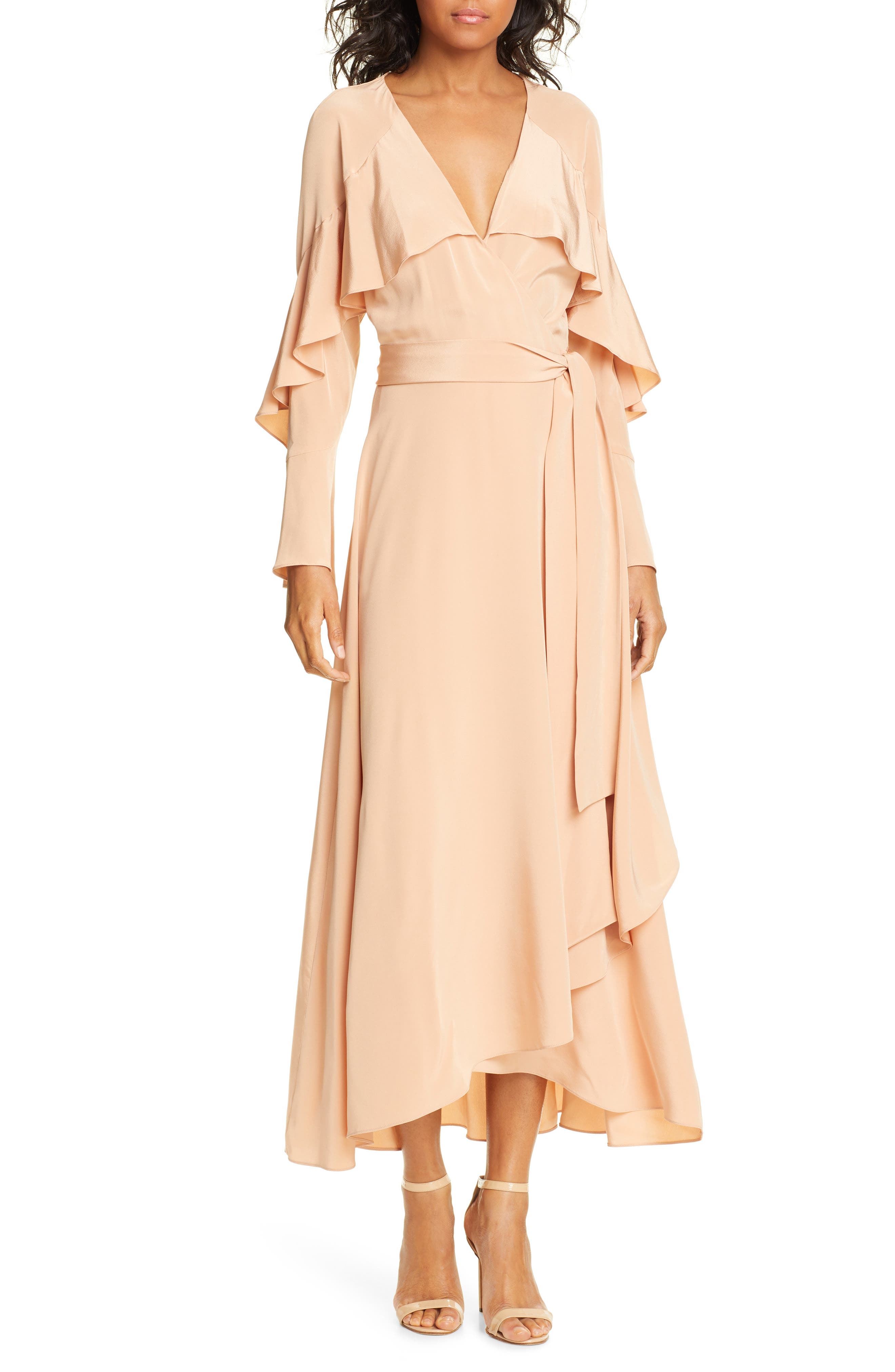 Dvf Isla Silk Midi Wrap Dress, Coral