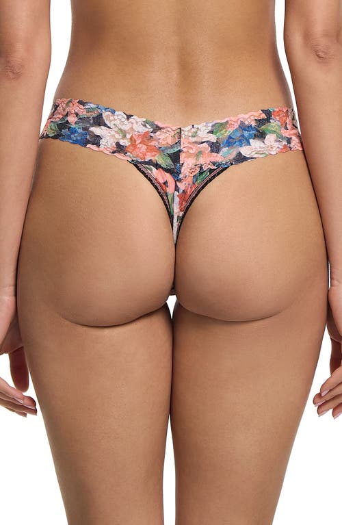 Shop Hanky Panky Print Low Rise Thong In Wonderous Black/peach Floral