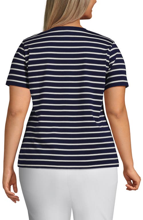 Lands' End Plus Size Relaxed Supima Cotton V-neck T-shirt In Deep Sea Navy Breton Stripe