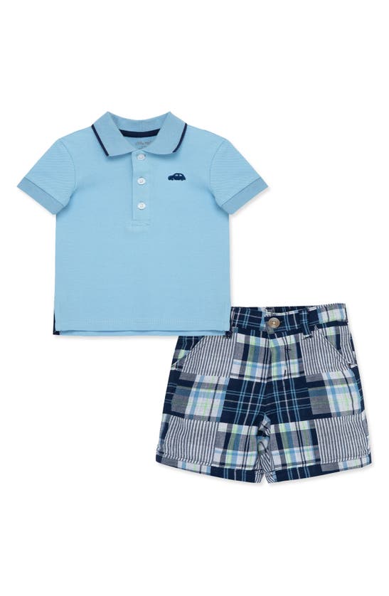 Shop Little Me Car Piqué Polo & Patchwork Shorts Set In Blue