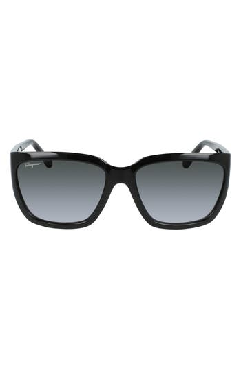 Shop Ferragamo Salvatore  Classic Logo 59mm Gradient Rectangle Sunglasses In Black/black