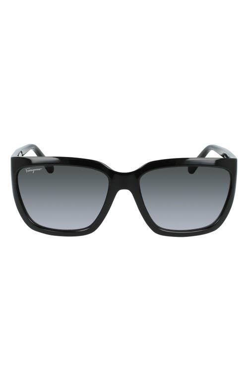 Shop Ferragamo Salvatore  Classic Logo 59mm Gradient Rectangle Sunglasses In Black/black