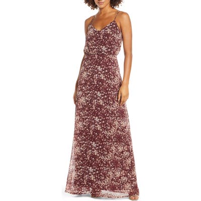 Wayf The Savannah Floral Print Blouson Gown, Red