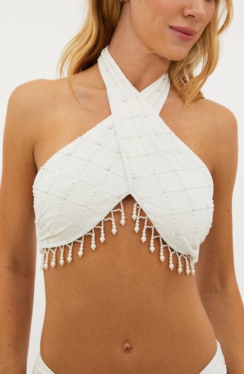 Shop Beach Riot Jessica Imitation Pearl Halter Bikini Top In Ivory Pearl