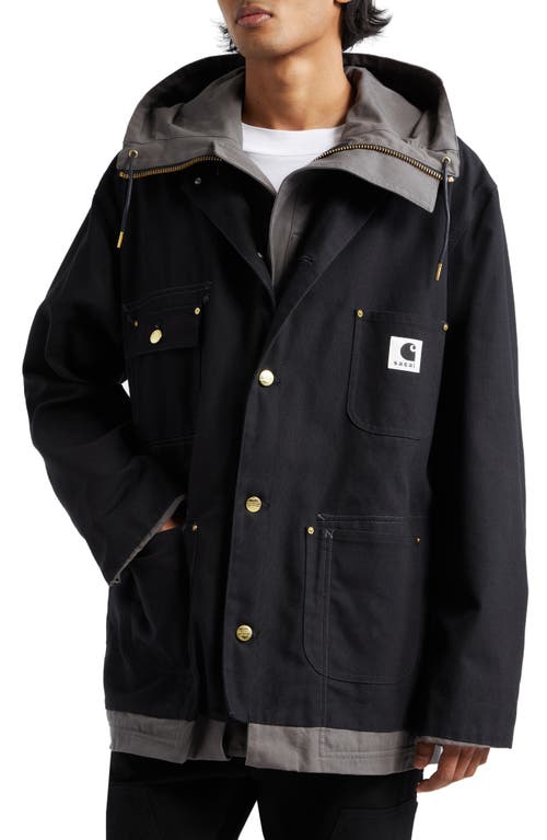 Sacai Carhartt WIP Reversible Cotton Canvas Coat Black at Nordstrom,